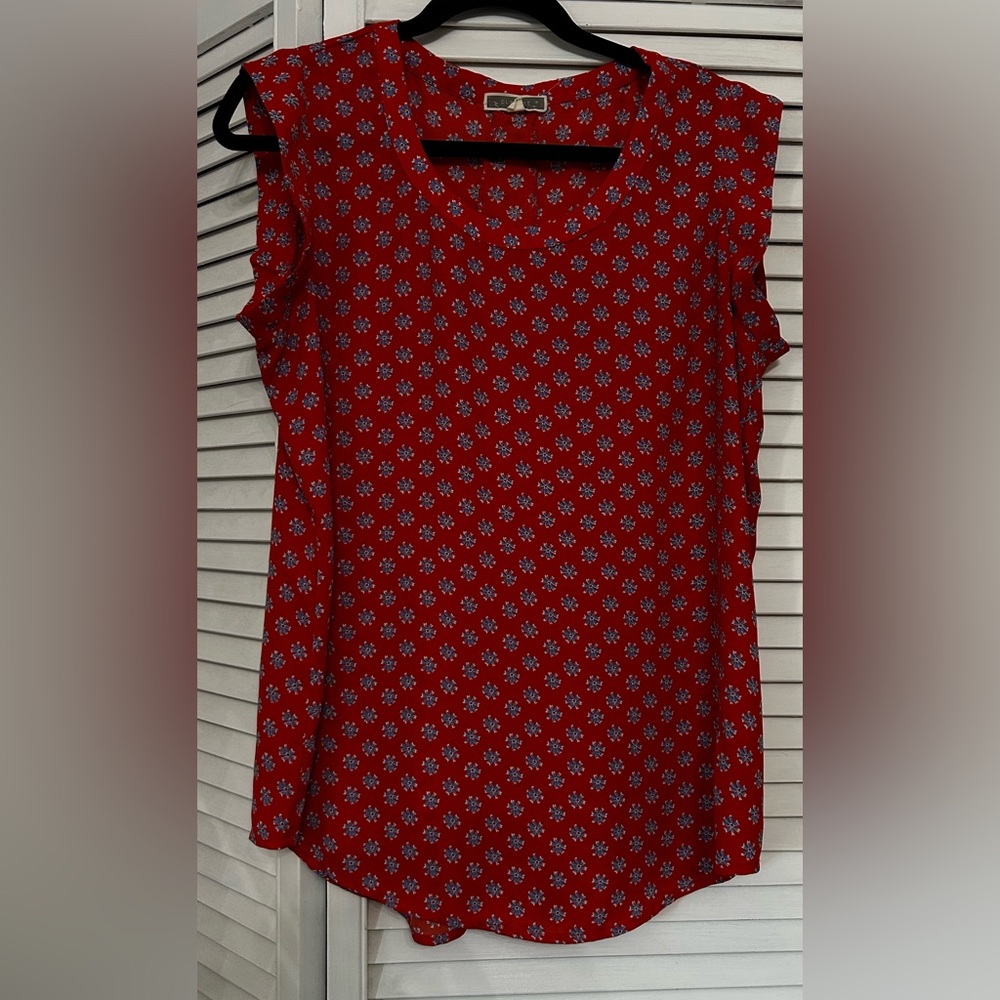 Pleione Red Floral Cap Sleeve Blouse